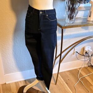 Paige mid rise dark wash skinny jeans.